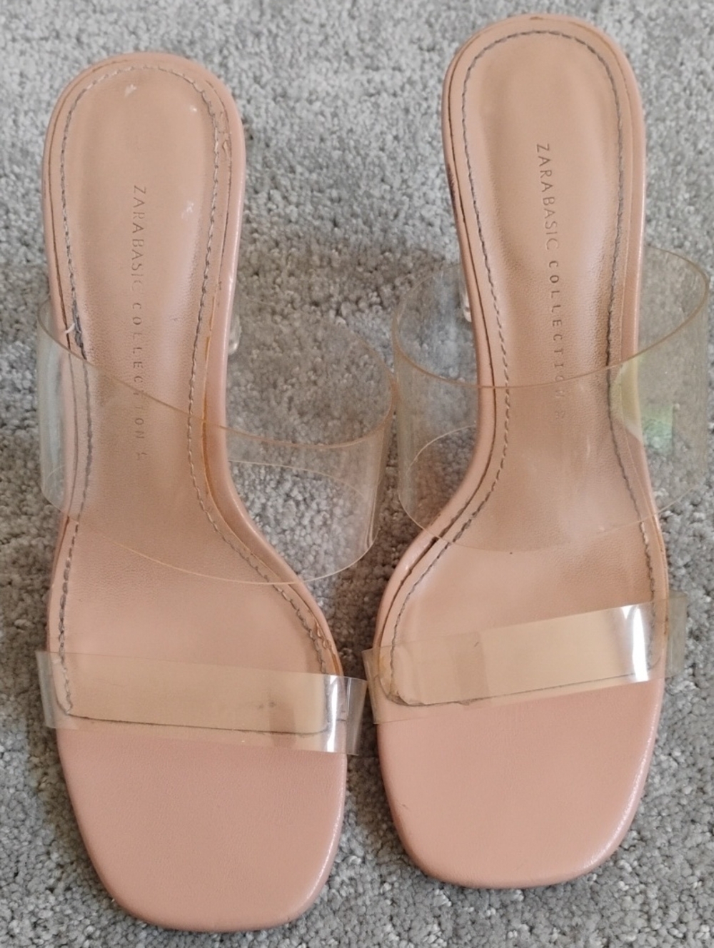 Zara Nude Pink Clear Strap Slide Mules. Size 7.